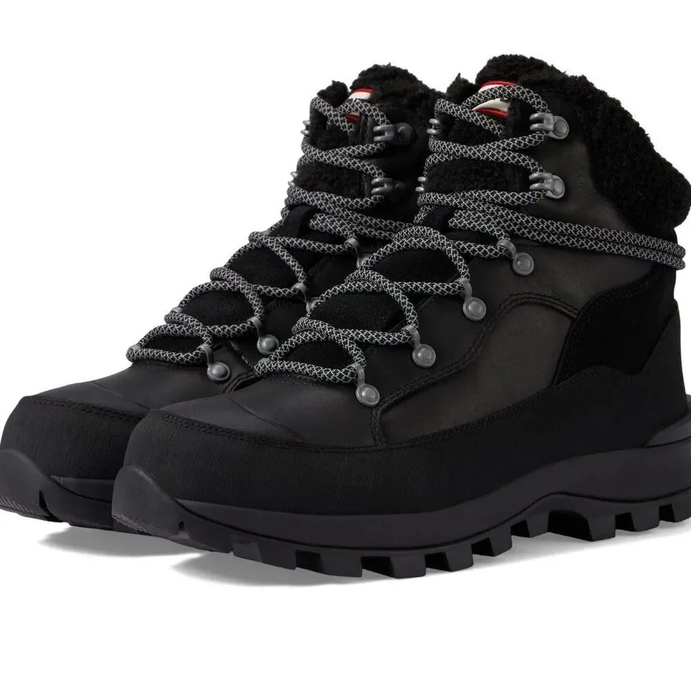 Hunter Explorer Mid Lace Leather Boots - Black 6 M New